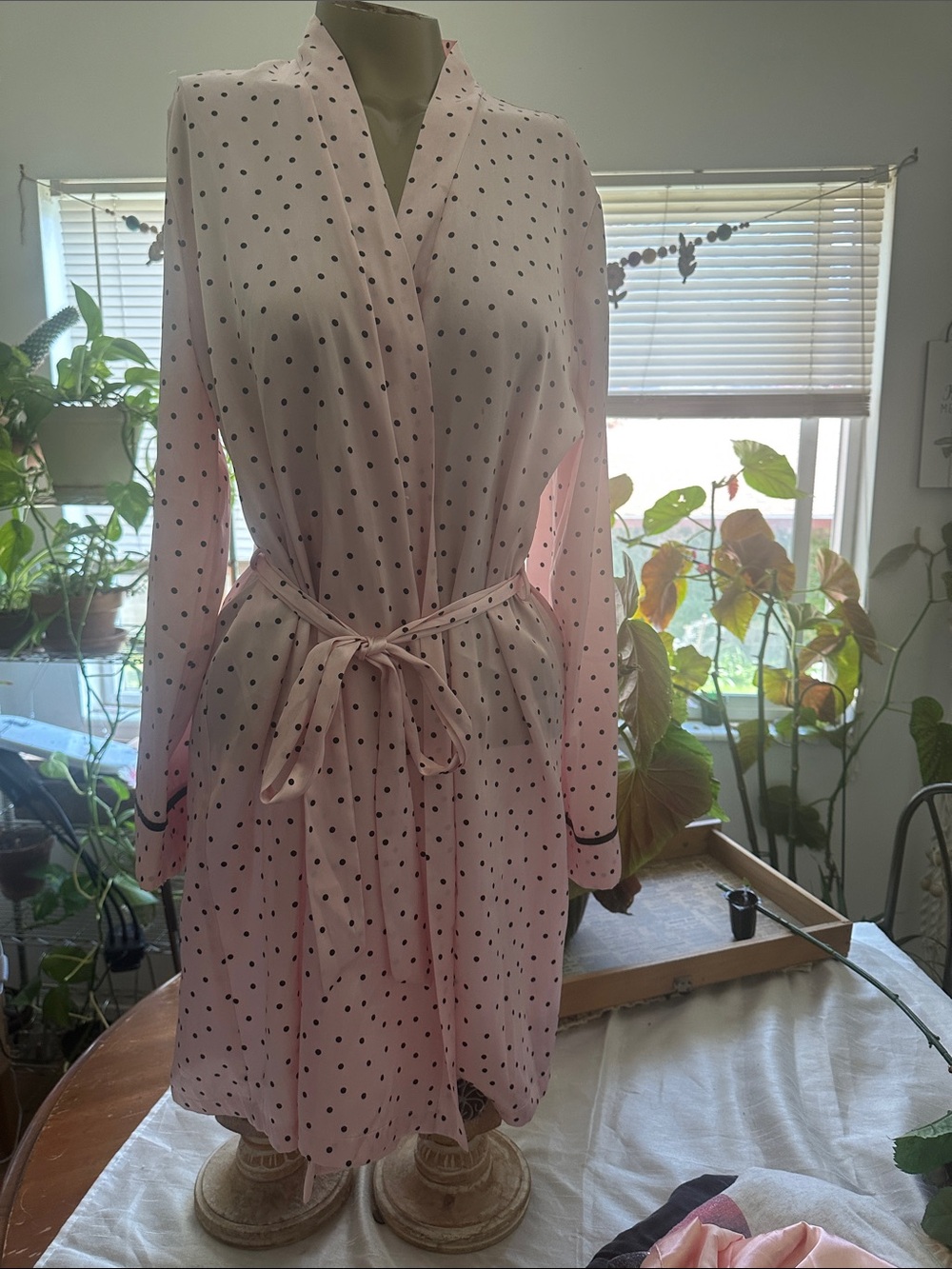 Linea Donatella Pink Polka Dot Satin Robe